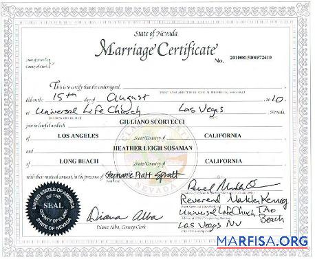 Realistic USA County of clerk of Nevada marriage certificate download for verification
